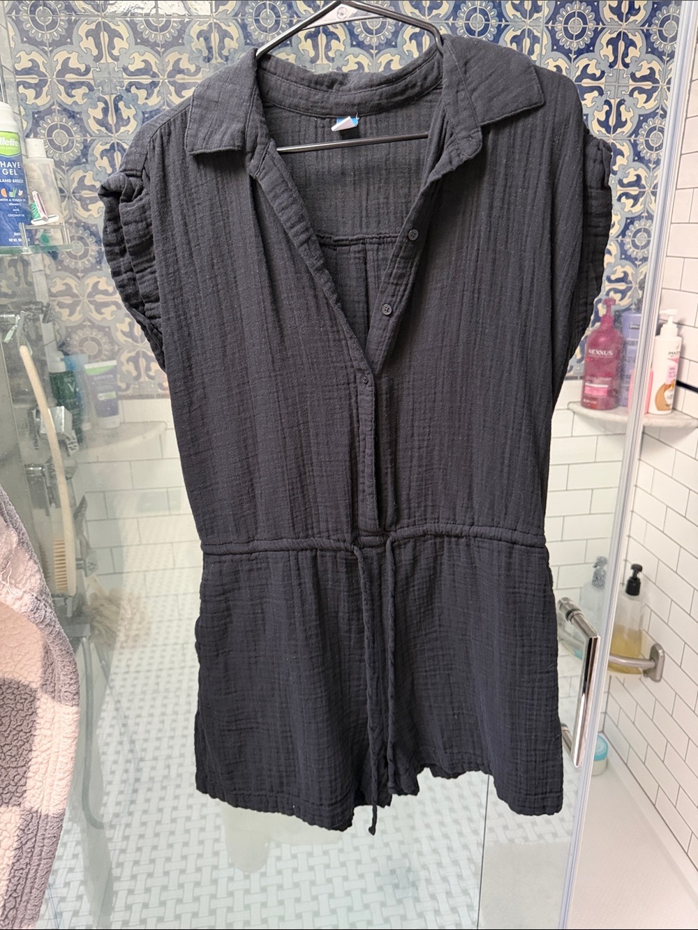 Old Navy Black Button-Front Gauze Tunic Romper